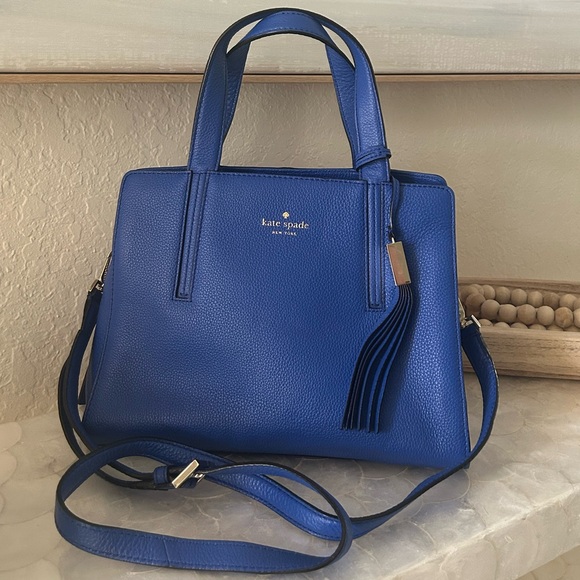 kate spade Handbags - Kate Spade Royal Blue Leather Top Handle Satchel Bag with Crossbody Strap